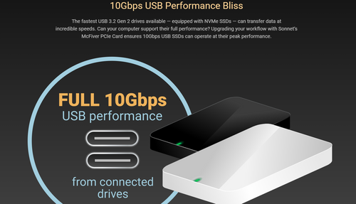Sonnet McFiver Multifunction adapter card with dual M.2 NVMe SSD slots, 10GbE, and two 10Gbps USB-C Ports Sonnet McFiver Multifunction adapter card with dual M.2 NVMe SSD slots, 10GbE, and two 10Gbps USB-C Ports